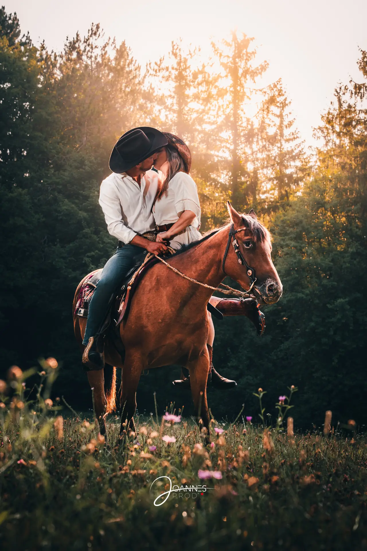 Couple baisé sur le cheval